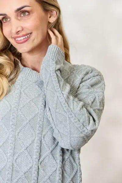 BiBi Cable Knit Round Neck Sweater - Trendsi - Flyclothing LLC