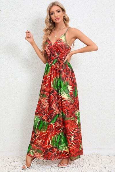 Printed Surplice Maxi Cami Dress - Trendsi - Flyclothing LLC