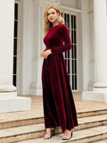 Tie Front Round Neck Long Sleeve Maxi Dress - Trendsi - Flyclothing LLC