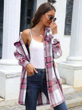 Plaid Belted Collared Neck Button Up Jacket - Trendsi - Flyclothing LLC