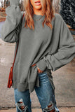 Dropped Shoulder Round Neck Long Sleeve Blouse - Trendsi - Flyclothing LLC