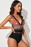Printed Mesh Plunge One-Piece Swimsuit - Trendsi - Flyclothing LLC