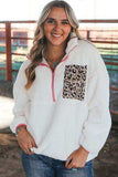 Half Zip Leopard Contrast Long Sleeve Sweatshirt - Trendsi - Flyclothing LLC