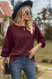 Eyelet Round Neck Long Sleeve T-Shirt - Trendsi - Flyclothing LLC