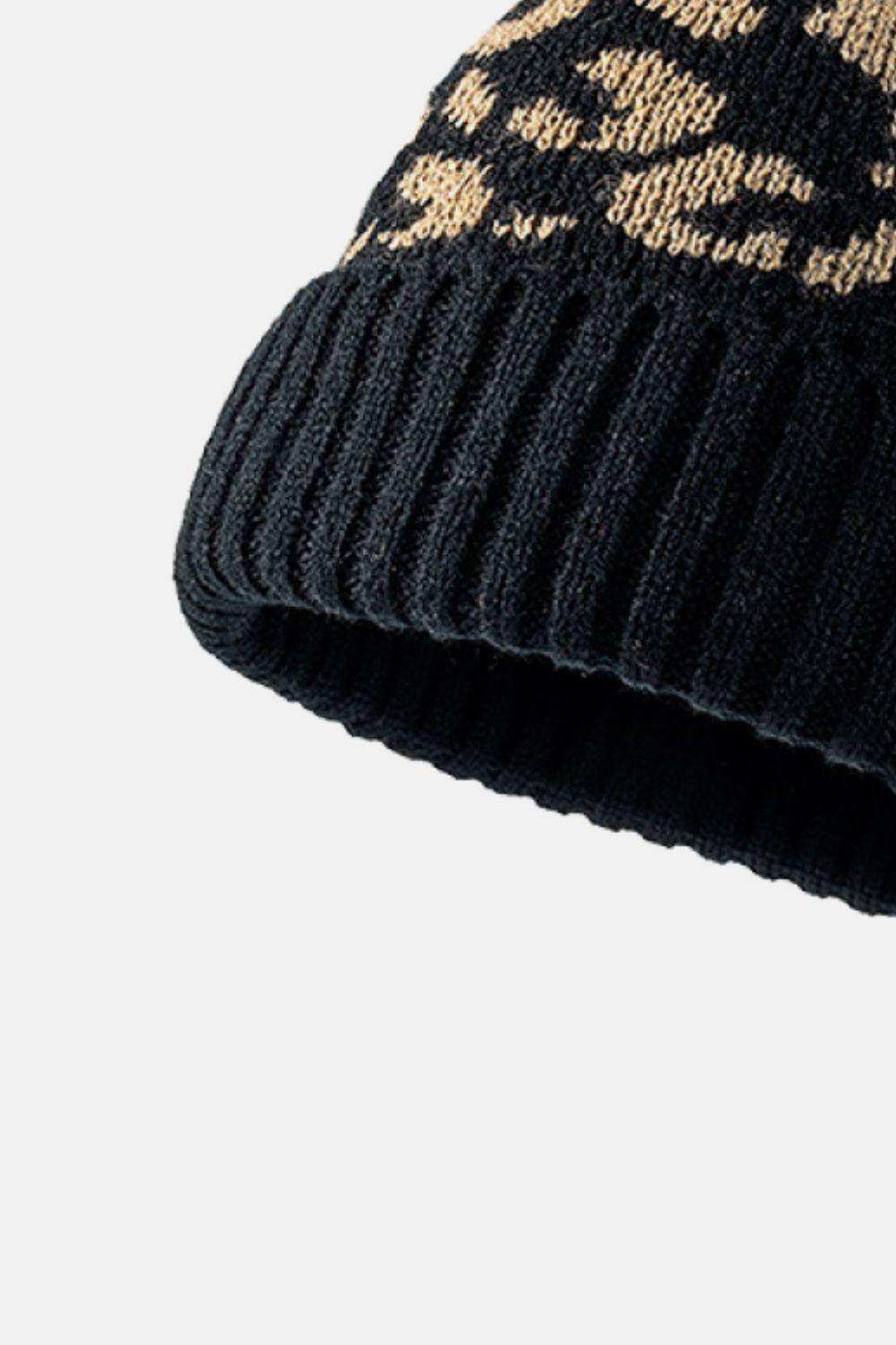 Leopard Pom-Pom Cuffed Beanie - Trendsi - Flyclothing LLC
