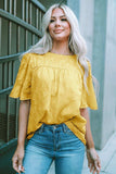 Round Neck Puff Sleeve Blouse - Trendsi - Flyclothing LLC