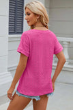 Eyelet V-Neck Short Sleeve T-Shirt - Trendsi - Flyclothing LLC