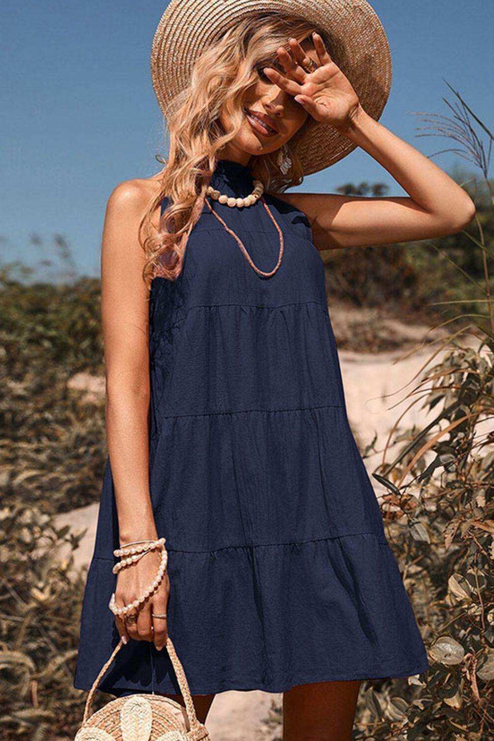 Tie Back Sleeveless Tiered Dress - Trendsi - Flyclothing LLC