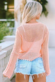Openwork Round Neck Long Sleeve Knit Top - Trendsi - Flyclothing LLC
