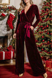 Tie Waist Long Sleeve Wide Leg Jumpsuit - Trendsi - Flyclothing LLC