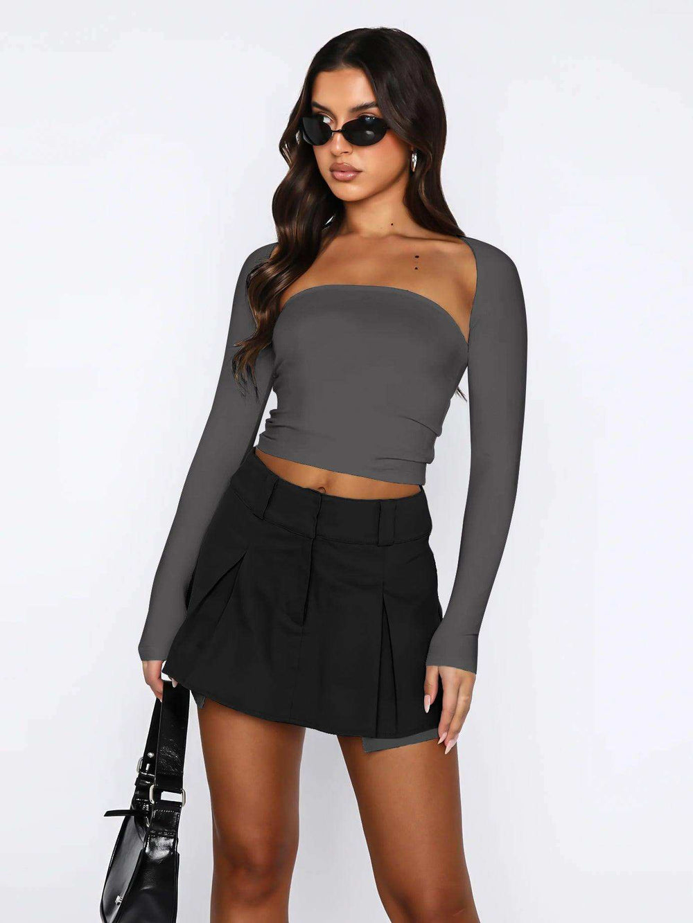 Cutout Raglan Sleeve Bolero and Tube Top - Trendsi - Flyclothing LLC
