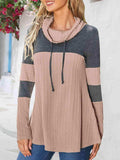 Contrast Drawstring Long Sleeve Top - Trendsi - Flyclothing LLC
