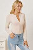 Zip Up Long Sleeve Bodysuit - Trendsi - Flyclothing LLC