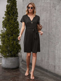 Tied Notched Short Sleeve Dress - Trendsi - Flyclothing LLC