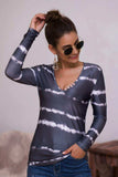 Tie-Dye Plunge Long Sleeve Top - Trendsi - Flyclothing LLC