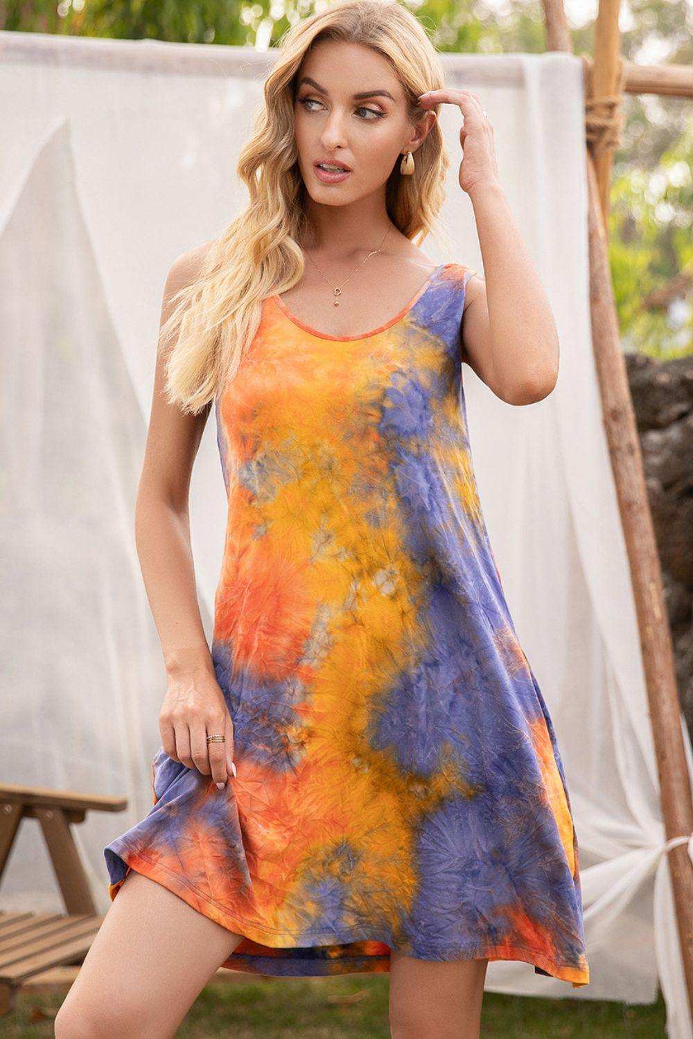 Tie-Dye Sleeveless Dress with Pockets - Trendsi - Flyclothing LLC