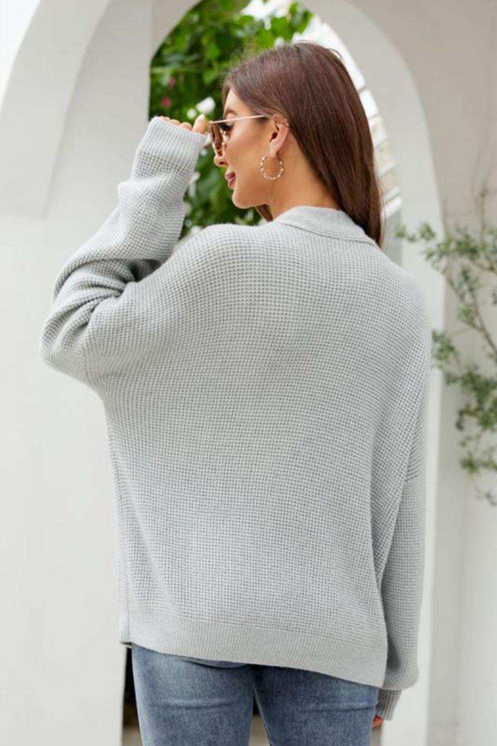 Waffle-Knit Dropped Shoulder Cardigan - Trendsi - Flyclothing LLC