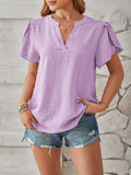 Swiss Dot Notched Petal Sleeve T-Shirt - Trendsi - Flyclothing LLC