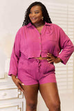 Basic Bae Buttoned Long Sleeve Top and Shorts Set - Trendsi - Flyclothing LLC