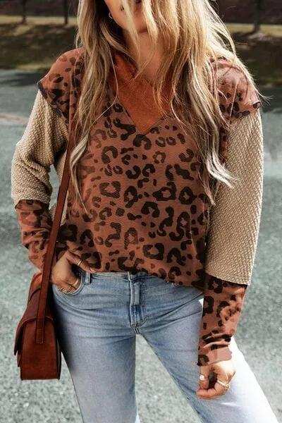 Leopard Dropped Shoulder Hoodie - Trendsi - Flyclothing LLC