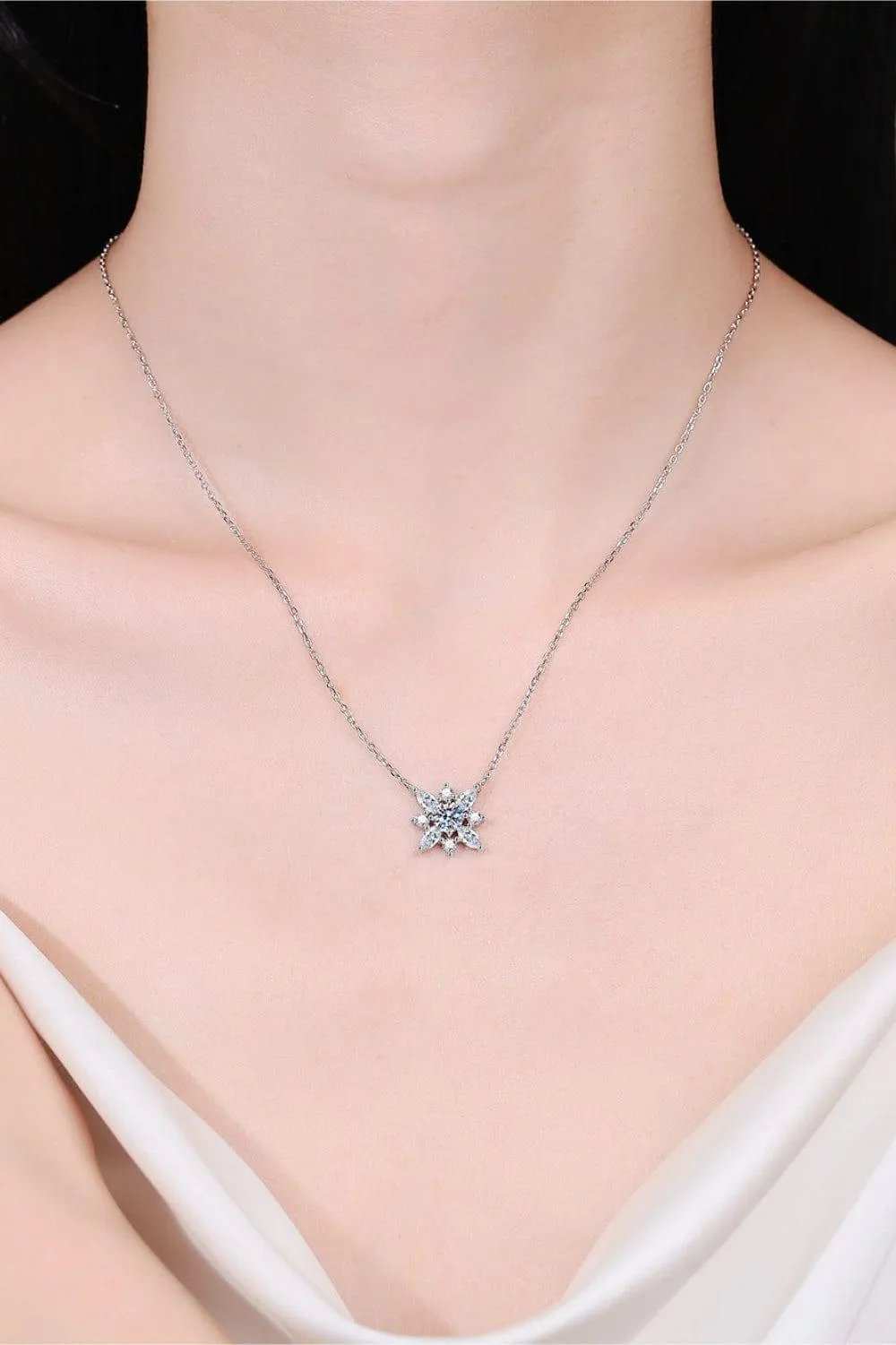 Moissanite Rhodium-Plated Necklace - Trendsi - Flyclothing LLC
