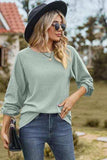 Eyelet Round Neck Long Sleeve T-Shirt - Trendsi - Flyclothing LLC