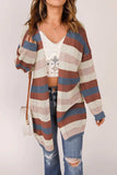 Full Size Striped Long Sleeve Openwork Cardigan - Trendsi - Flyclothing LLC