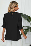 Pleated Flounce Sleeve Keyhole Blouse - Trendsi - Flyclothing LLC
