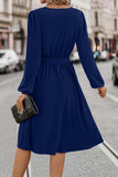 Tie Waist Notched Neck Long Sleeve Dress - Trendsi - Flyclothing LLC