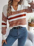 Striped Collared Neck Long Sleeve Sweater - Trendsi - Flyclothing LLC