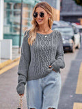 Round Neck Cable-Knit Sweater - Trendsi - Flyclothing LLC