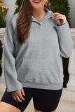 Plus Size Texture Half Snap Long Sleeve Sweatshirt - Trendsi - Flyclothing LLC