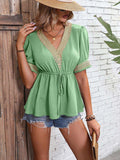 Contrast V-Neck Babydoll Top - Trendsi - Flyclothing LLC