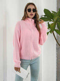 Turtleneck Zip Up Long Sleeve Knit Top - Trendsi - Flyclothing LLC