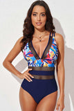 Printed Mesh Plunge One-Piece Swimsuit - Trendsi - Flyclothing LLC