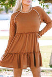 Waffle-Knit Frill Mini Tiered Dress - Trendsi - Flyclothing LLC