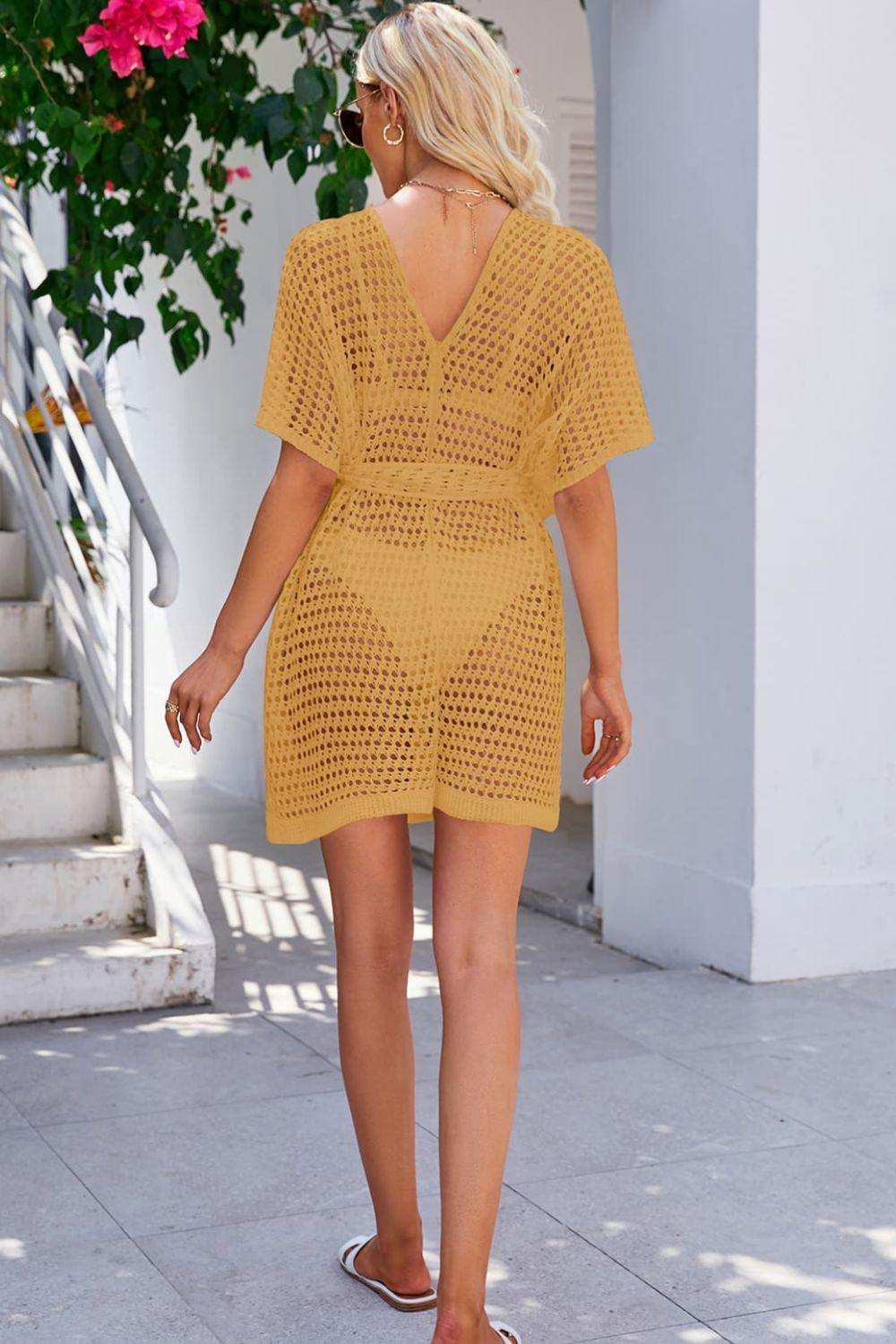 Openwork Tie Waist Cover Up - Trendsi - Flyclothing LLC
