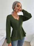 Notched Dropped Shoulder Knit Top - Trendsi - Flyclothing LLC