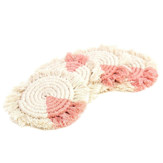 Macrame Coasters in Blush with fringe, Set of 4 - Beaurer Creations - Flyclothing LLC
