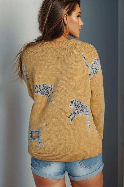 Animal Element Round Neck Dropped Shoulder Sweater - Trendsi - Flyclothing LLC