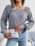 Decorative Button Cable-Knit Sweater - Trendsi - Flyclothing LLC