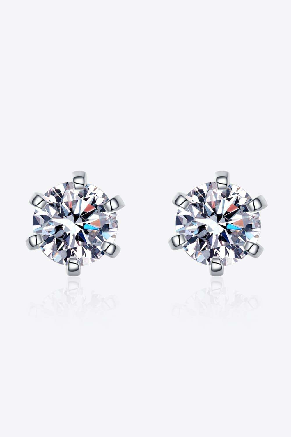 1 Carat Moissanite Rhodium-Plated Stud Earrings - Trendsi - Flyclothing LLC