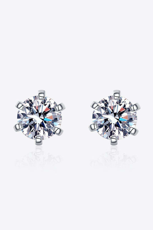 1 Carat Moissanite Rhodium-Plated Stud Earrings - Trendsi - Flyclothing LLC