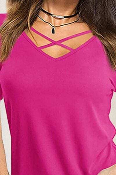 Crisscross Short Sleeve T-Shirt - Trendsi - Flyclothing LLC