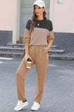 Color Block Dropped Shoulder Top and Pants Set - Trendsi - Flyclothing LLC