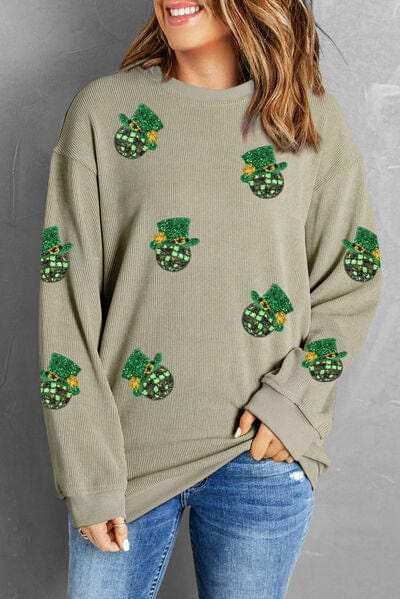 Sequin Round Neck Dropped Shoulder Sweatshirt - Trendsi - Flyclothing LLC
