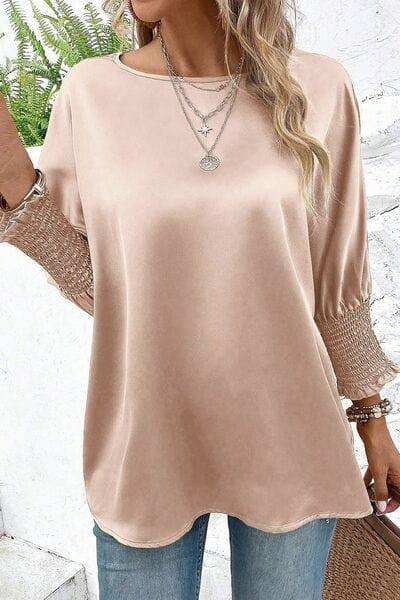 Round Neck Batwing Sleeve Blouse - Trendsi - Flyclothing LLC
