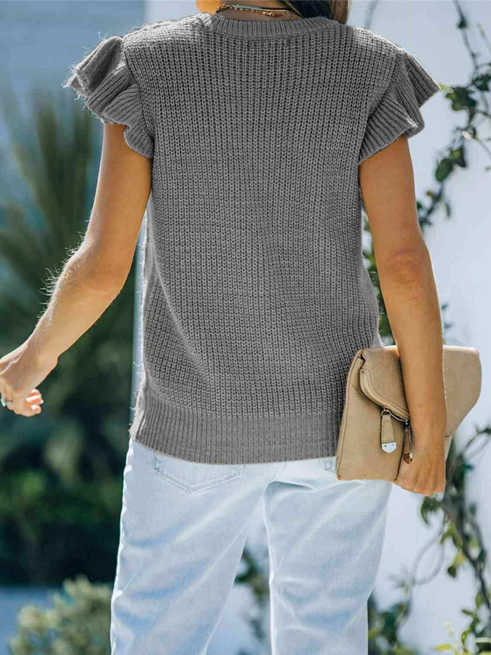 Round Neck Cap Sleeve Sweater - Trendsi - Flyclothing LLC