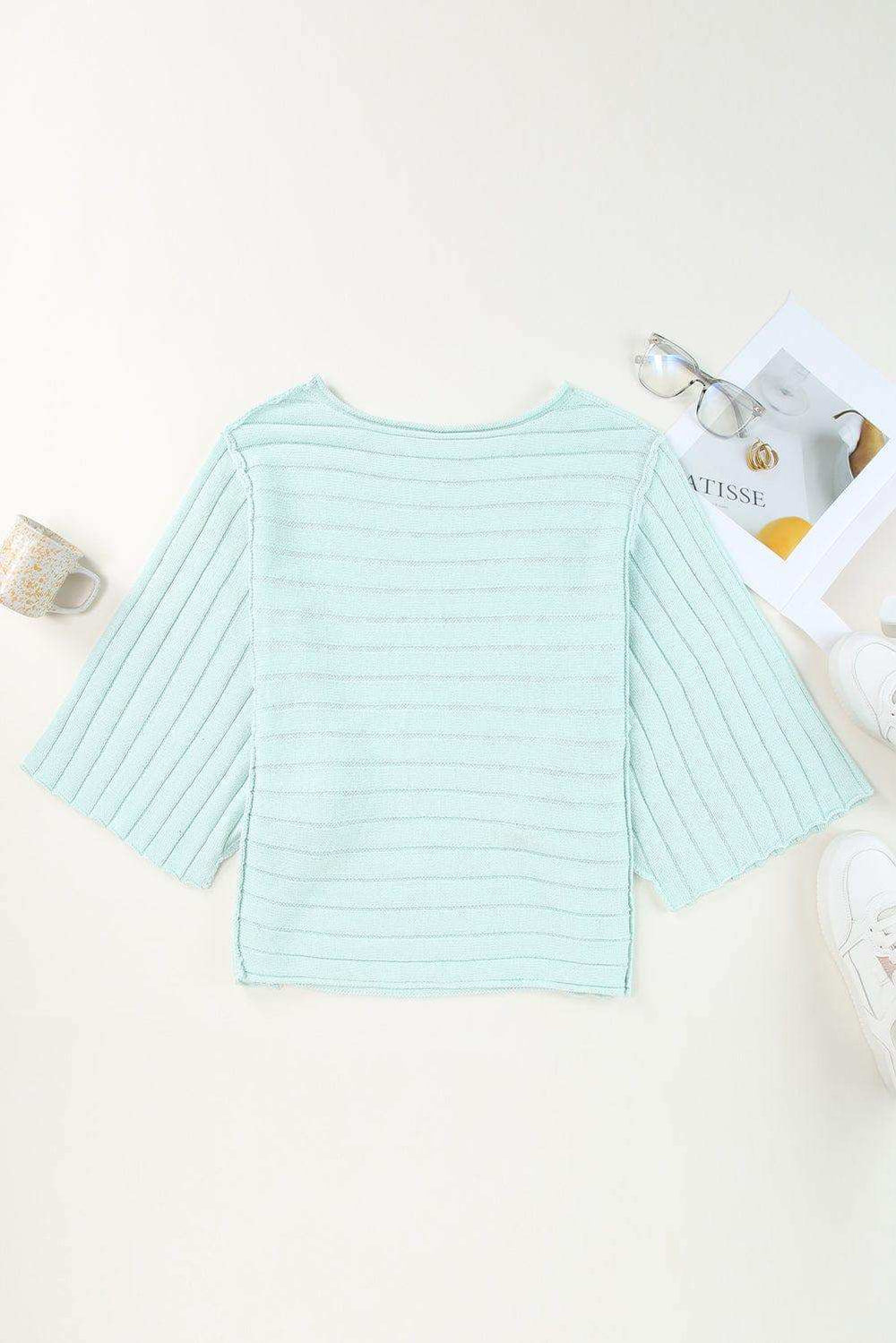 Round Neck Exposed Seams Pullover Sweater - Trendsi - Flyclothing LLC