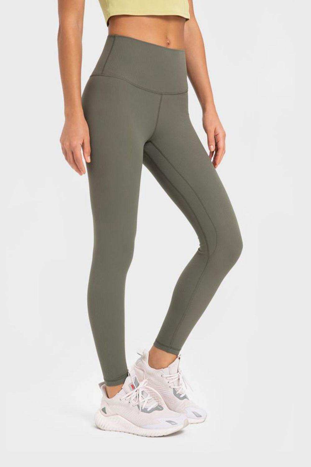 Highly Stretchy Wide Waistband Yoga Leggings - Trendsi - Flyclothing LLC